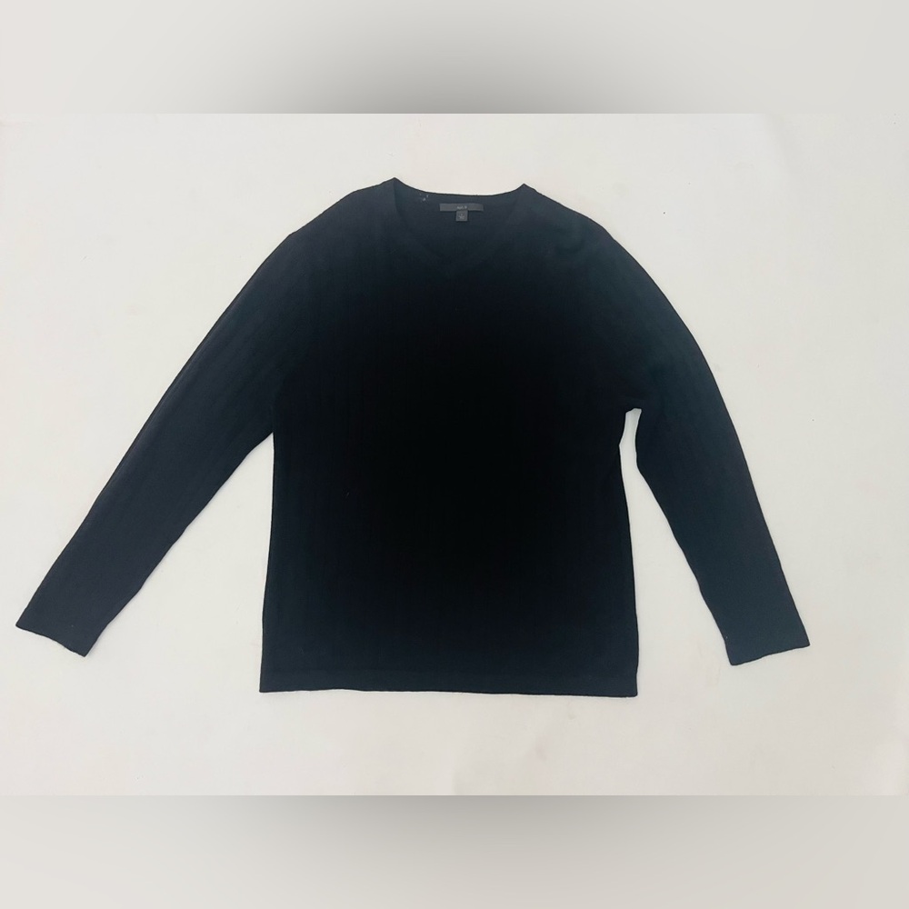 Apt 9 Mens Sweater Large L Black 100% Cashmere Knit Rib Pullover Long Sleeve